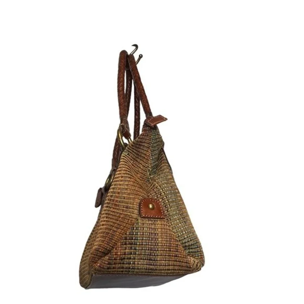 Fossil braided leather trim woven‎ shoulder baguette bag purse